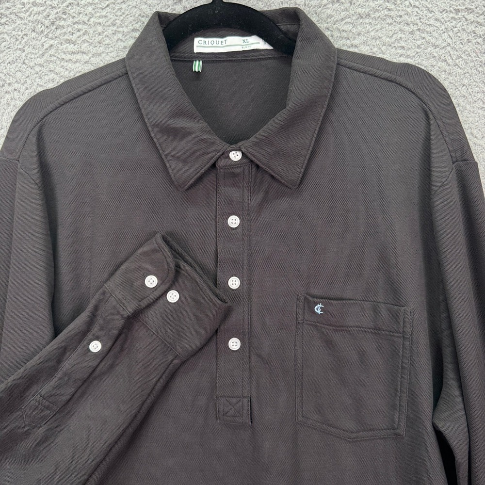 Criquet Shirt Mens XL Charcoal Gray Long Sleeve Pima Cotton Polo Slim Fit Preppy